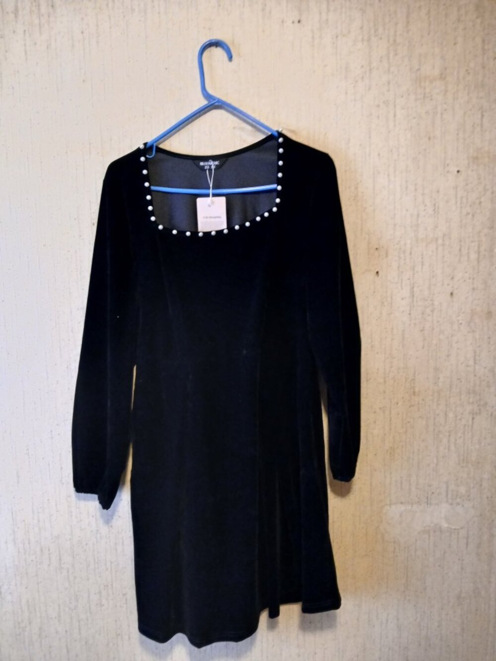 Black Velvet Pearl-Trim Dress